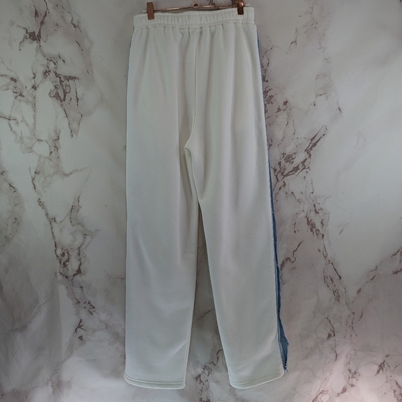 Yellow The Label Sweatpants Womens Large Tearaway White Blue Button Yllw Pants - Picture 7 of 16